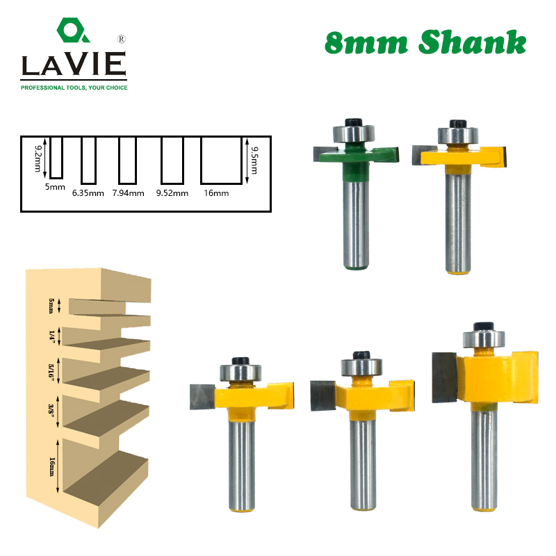 LAVIE 5pcs 8mm Shank T Slot Router Bit แบริ่งไม้ Slotting Milling ...