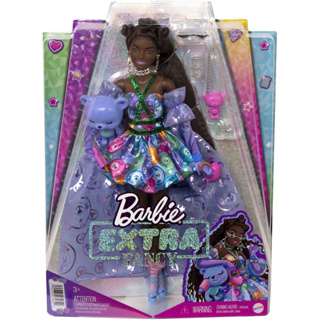 Barbie Extra Fancy Fashion Doll &amp; Accessories Dressed in a Teddy-Print Gown with Sheer Train, Plus Teddy Bear Pet HHN13 ตุ๊กตาบาร์บี้ แฟนซี แฟชั่น และชุดเดรส ตุ๊กตาหมี ผ้าเชียร์ พลัสไซส์ HHN13