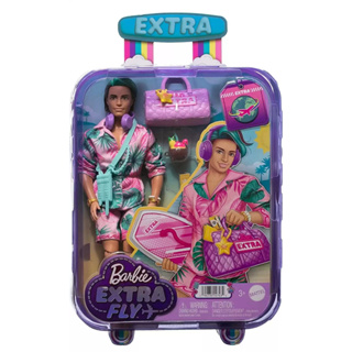 Barbie Extra Fly Ken Doll with Beach-Themed Travel Clothes &amp; Accessories, Tropical Outfit with Boogie Board &amp; Duffel Bag HNP86 ตุ๊กตาบาร์บี้ ธีมชายหาด และเสื้อผ้า พร้อมบอร์ดบูกี้ และกระเป๋าดัฟเฟิล HNP86