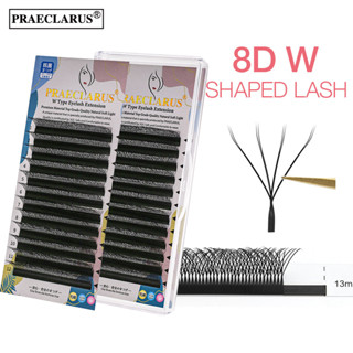 PRAECLARUS 8D-W ขนตาปลอมไฟเบอร์ 8D W Type หนา 0.07 มม. ขนมิงค์ Double 4D W Shape Lashes Make UpTools Double Tips Eyelashes