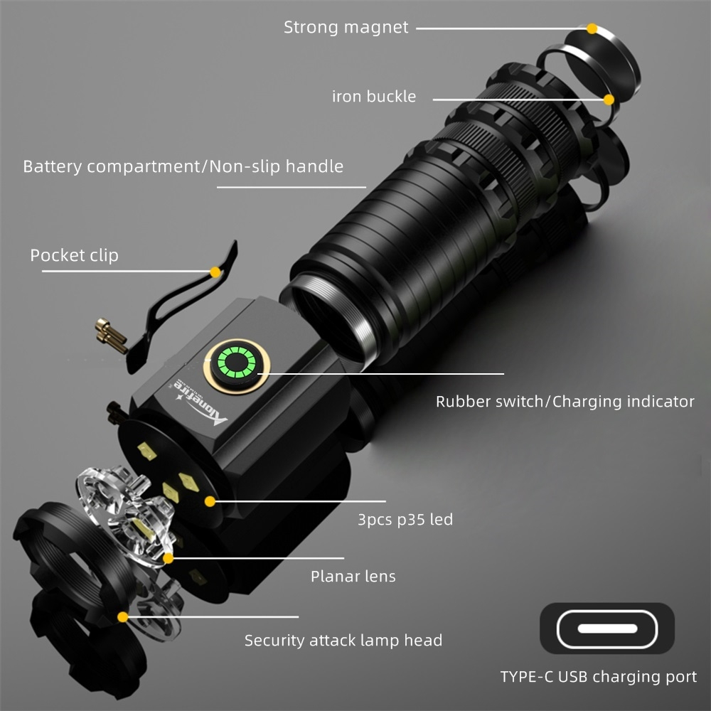Alonefire Super Bright 3x P35 ไฟฉาย LED กันน้ําอเนกประสงค์แบบพกพา Drop ...