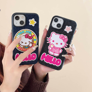 เคสโทรศัพท์มือถือ TPU กันกระแทก ลายแมว Kiit ผ้ายีน สําหรับ Apple IPhone 14 13 12 11 Pro Max