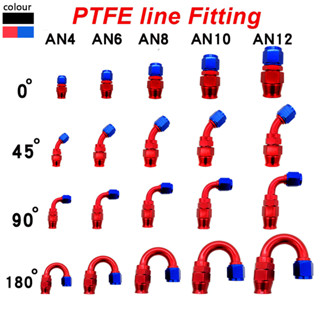 ข้อต่อท่อน้ํามันเชื้อเพลิง PTFE AN4 6 8 10 12AN 0 45 90 180° อะแดปเตอร์ท่ออลูมิเนียม หมุนได้ ใช้ซ้ําได้ สําหรับเชื่อมต่อท่อน้ํามันหล่อเย็น