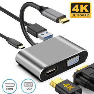 Thunderbolt 3 4 ความเร็วสูง 4 พอร์ต USB C ถึง HDMI 4K VGA USB3.0 PD ฮับชาร์จ Type C แท่นชาร์จ USB C Hub สําหรับแล็ปท็อป โทรศัพท์มือถือ แท็บเล็ต สวิตช์ USB C แท่นวาง