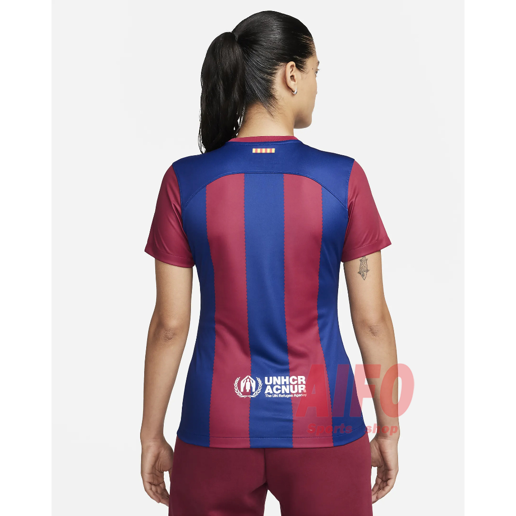 เสื้อกีฬาแขนสั้น-ลายทีมชาติฟุตบอล-fc-barcelona-ชุดเหย้า-คุณภาพสูง-สําหรับผู้หญิง-2023-24