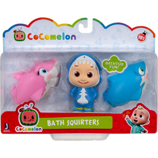 CoComelon Official Bath Squirters, Featuring JJ Character Toy (4” Tall) and 2 Sharks (4” Wide), Bath Time Fun Playset Cocomelon ตุ๊กตาปลาฉลาม JJ สูง 4 นิ้ว และ กว้าง 4 นิ้ว 2 ชิ้น