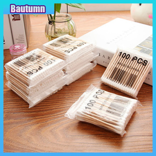 Bautumn 100pcs สำลี Swab ก้านผ้าฝ้ายสองหัว ก้านผ้าฝ้ายเด็ก สำลีสำลีสำลีสำลี ก้านสำลีหัวกลม