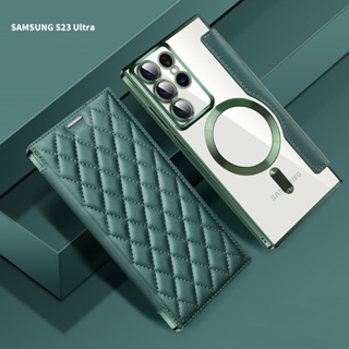 เคสแม่เหล็กใส แบบฝาพับ สําหรับ Samsung Galaxy S23ultra S23+ S23