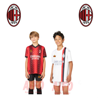 เสื้อกีฬาแขนสั้น ลายทีมชาติฟุตบอล AC Milan 23 24 ชุดเหย้า คุณภาพสูง สําหรับเด็ก