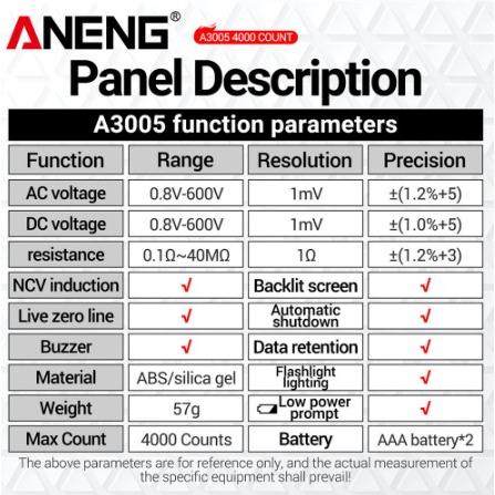 aneng-a3005-ปากกามัลติมิเตอร์ดิจิทัล-ชนิด-4000-ครั้ง-ไม่สัมผัส-ac-dc-แรงดันไฟฟ้า-โอห์ม-ไดโอด-สําหรับเครื่องมืออื่น-ๆ