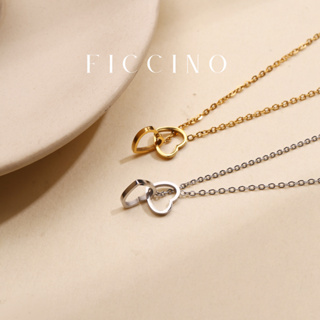 Ficcino สร้อยคอไทเทเนียม ชุบทอง 18K จี้รูปหัวใจคู่ ปรับได้ เครื่องประดับแฟชั่น สําหรับผู้หญิง 1182n