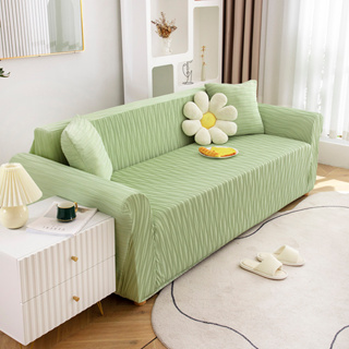 ผ้าคลุมโซฟา sofa cover ผ้าแจ็คคาร์ด แบบนิ่ม ยืดหยุ่น ลายทาง สีส้ม สีเขียว ระบายอากาศ 1 2 3 4 ที่นั่ง