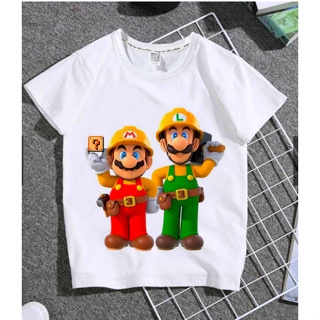 เสื้อยืดแขนสั้น คอกลม พิมพ์ลาย Mario and Her Friends แฟชั่นฤดูร้อน สําหรับเด็กผู้ชาย ผู้หญิง 2 ถึง 14 ปี
