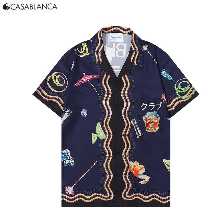 casablanc-เสื้อเชิ้ต-แขนสั้น-ผ้าฝ้าย-พิมพ์ลาย-มีสไตล์-สําหรับทุกเพศ