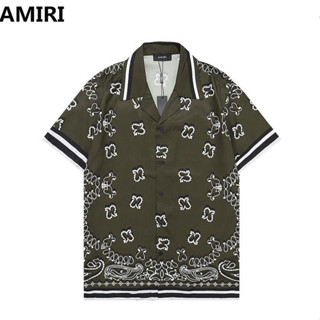 Amir1 เสื้อเชิ้ตแขนสั้น ผ้าฝ้าย พิมพ์ลาย มีสไตล์ คอปกพับ สําหรับทุกเพศ