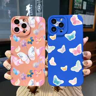 เคสโทรศัพท์มือถือ ขอบสี่เหลี่ยม ลายผีเสื้อ หรูหรา สําหรับ iPhone 14 Plus 13 Pro Max 12 iPhone 11 XR 8 7 SE 2022