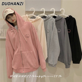 Duohanzi เสื้อคาร์ดิแกน แขนยาว มีฮู้ด ลําลอง พลัสไซซ์ พิมพ์ลาย สไตล์เกาหลี สําหรับผู้หญิง