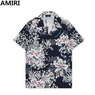 Amir1 เสื้อเชิ้ตแขนสั้น ผ้าฝ้าย พิมพ์ลาย มีสไตล์ คอปกพับ สําหรับทุกเพศ