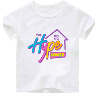 Hype House เสื้อยืดคอกลม แขนสั้น สีขาว หนาปกติ สําหรับเด็กผู้หญิง และผู้ชาย 2-12 ปี