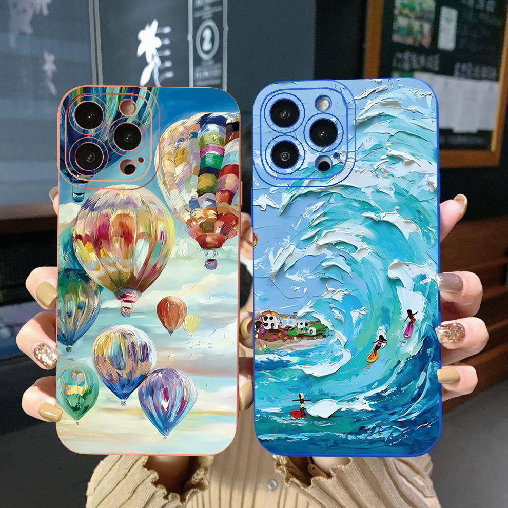 เคสโทรศัพท์มือถือ-ขอบสี่เหลี่ยม-ลายภาพวาดสีน้ํามัน-รูปบอลลูน-สําหรับ-samsung-galaxy-s22-plus-note-20-ultra-s21-fe-s20