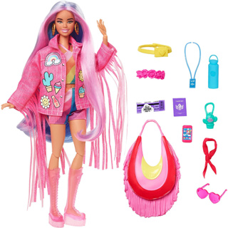 Barbie Extra Fly Doll with Desert-Themed Travel Clothes &amp; Accessories, Fringe Jacket &amp; Oversized Bag HPB15 เสื้อแจ็กเก็ต และกระเป๋า ขนาดใหญ่ สําหรับตุ๊กตาบาร์บี้ HPB15