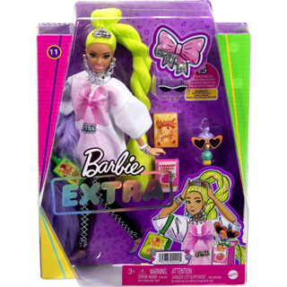 Barbie Extra Doll and Barbie Accessories with Neon Green Hair, Feather Boa and Pet Parrot HDJ44 อุปกรณ์เสริมตุ๊กตาบาร์บี้ ขนนกสีเขียวนีออน HDJ44