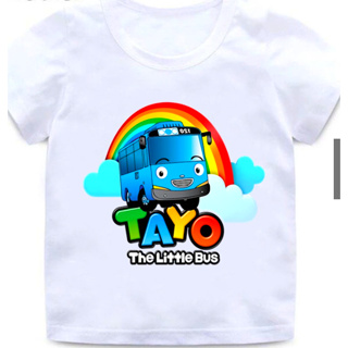 เสื้อยืดแขนสั้น พิมพ์ลายการ์ตูน Tayo The Little Bus แฟชั่นฤดูร้อน สําหรับเด็กผู้ชาย และเด็กผู้หญิง