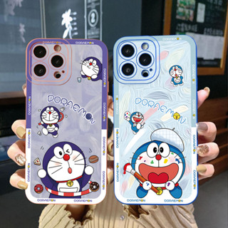 เคสโทรศัพท์มือถือ ขอบสี่เหลี่ยม ป้องกันเต็มเครื่อง ลายโดราเอมอนน่ารัก สําหรับ Samsung Galaxy S23 Ultra S23+ A24 A04E A04 4G A14 A34 A54 5G A11 A50 M12