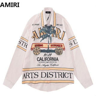 Amir1 เสื้อเชิ้ตแขนยาว ผ้าฝ้าย พิมพ์ลาย มีสไตล์ คอปกพับ สําหรับทุกเพศ