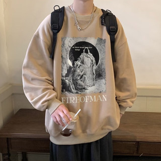 เสื้อกันหนาวแขนยาว ทรงหลวม ขนาดใหญ่ สไตล์ฮิปฮอป แฟชั่นอเมริกัน สําหรับผู้ชาย