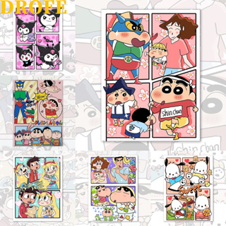 DROFE-ระบายสีตามตัวเลข/Crayon Shin-chan/ระบายสีชินจัง/ชินจังจอมแก่น/การ์ตูนแอนิเมชั่นdiyภาพวาดมือเพื่อการศึกษาของเด็ก/ภาพวาดตกแต่งอะคริลิก/รูปภาพติดผนัง/ของขวัญเด็ก