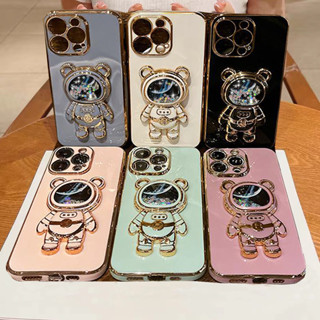 Casing for iPhone 14 Plus 13 Mini Pro Max ProMax 14ProMax 13 ins Solid color simple Cute Crystal Star Bear Astronaut Stand 6D Straight Edge Soft Phone Case 1MMT 14