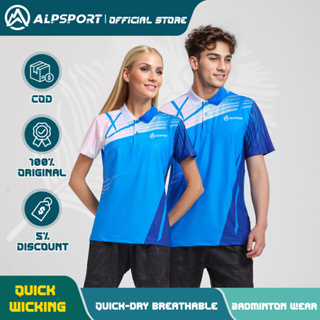 Alpsport ใหม่ เสื้อยืดกีฬาแบดมินตัน แขนสั้น แห้งเร็ว สีฟ้า ของแท้ 100% สําหรับผู้หญิง ผู้ชาย กลางแจ้ง