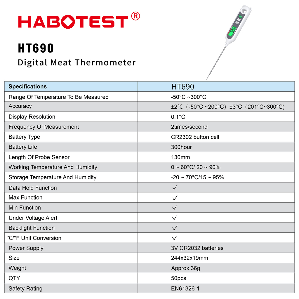 habotest-ht690-เครื่องวัดอุณหภูมิดิจิตอล-เครื่องวัดอุณหภูมิในการทำอาหาร-เครื่องวัดอุณหภูมิเนื้อสัตว์