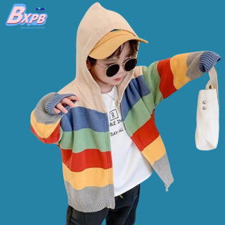 Bxpb เสื้อกันหนาว เสื้อคาร์ดิแกน ผ้าถัก มีฮู้ด สีรุ้ง สไตล์เกาหลี แฟชั่นฤดูใบไม้ร่วง ฤดูหนาว สําหรับเด็ก ไซซ์ 90-160