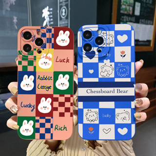 เคสโทรศัพท์มือถือ ขอบสี่เหลี่ยม ลายกระต่าย หมีน่ารัก สําหรับ iPhone 14 Plus 13 Pro Max 12 iPhone 11 XR 8 7 SE 2022