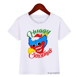 เสื้อยืด พิมพ์ลาย Merry Christmas Huggy Wuggy Plush สไตล์ฮาราจูกุ แฟชั่นฤดูร้อน สําหรับเด็กผู้หญิง และเด็กผู้ชาย