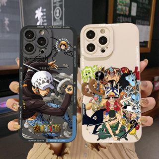เคสป้องกันโทรศัพท์มือถือ ขอบสี่เหลี่ยม ลาย One Piece สําหรับ iPhone 14 Plus 13 Pro Max 12 iPhone 11 XR 8 7 SE 2022