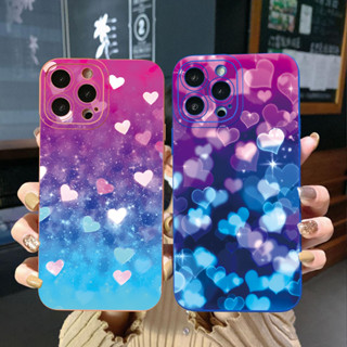 เคสโทรศัพท์มือถือ ขอบสี่เหลี่ยม ไล่โทนสี ลายหัวใจ สําหรับ Samsung Galaxy S23 Ultra S23+ A24 A04E A04 4G A14 A34 A54 5G A11 A50 M12