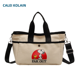 CALEI KOLAIN กระเป๋าสะพายไหล่ กระเป๋าถือ ผ้าแคนวาส ลายการ์ตูน Snoopy เข้ากับทุกการแต่งกาย แฟชั่นทันสมัย สําหรับสตรี