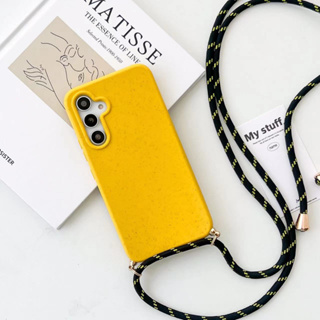 Wheat Straw Phone Case With Lanyard For Samsung A13 4G 5G A04s Ultra Soft Matte Anti-fingerprint Shockproof Protect Camera Degradable Eco-friendly Buttons Press Easily