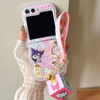 SANRIO เคสโทรศัพท์มือถือแบบนิ่ม กันกระแทก ลายการ์ตูนซานริโอ้ คุโลมิน่ารัก พร้อมสายโซ่คล้อง สําหรับ Samsung Galaxy Z Flip 5 Z Flip 3 Flip 4 5G