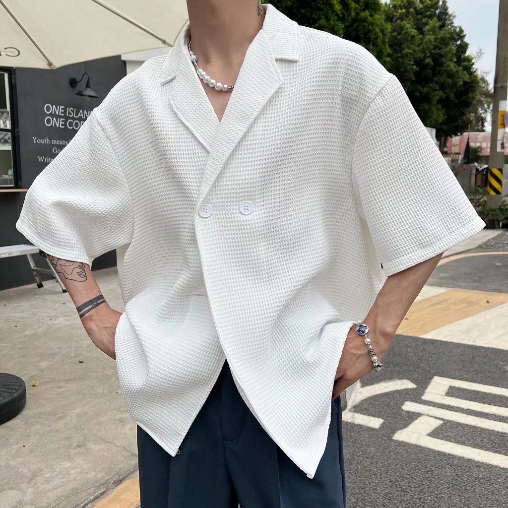 เสื้อเชิ้ตแขนสั้น คอปกคิวบา สไตล์เกาหลี แฟชั่นฤดูร้อน สําหรับ