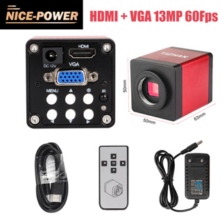 กล้องจุลทรรศน์สามตา 13MP HDMI VGA HD 1080P 60FPS กล้องวิดีโอ CCD ดิจิทัลอุตสาหกรรม C MOUNT สําหรับซ่อมแซม PCB บัดกรี