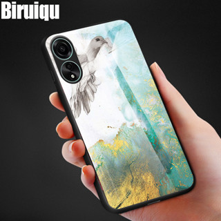 Biruiqu เคสกระจกนิรภัย ลายหินอ่อน กันกระแทก สําหรับ OPPO A78 4G