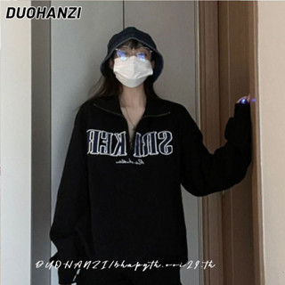 Duohanzi เสื้อโปโล เสื้อกันหนาว พิมพ์ลาย สําหรับผู้หญิง