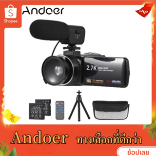 Andoer กล้องบันทึกวิดีโอดิจิทัล 2.7K DV 48MP ซูมได้ 16X แผงสัมผัส IPS ขนาด 3.0 นิ้ว รองรับการตรวจจับใบหน้า ใบหน้ายิ้ม กันสั่น พร้อมแบตเตอรี่ 2 ชิ้น