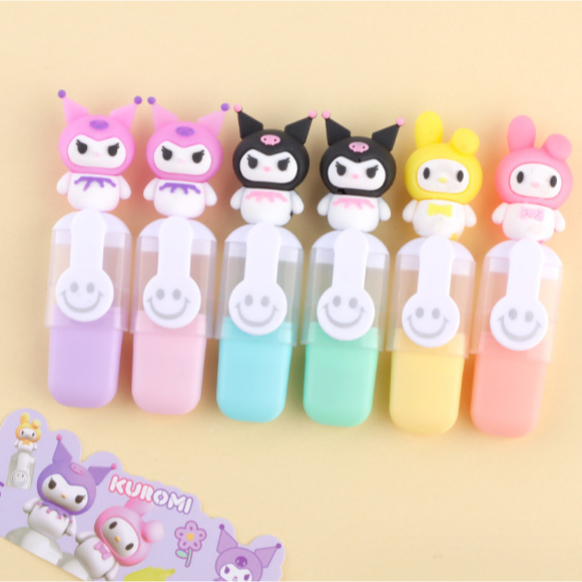 sanrio-ปากกาเน้นข้อความ-ขนาดเล็ก-ลายการ์ตูนน่ารัก-6-สี-สําหรับนักเรียน