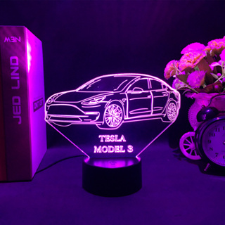 Tesla โคมไฟตั้งโต๊ะ Led รูปรถยนต์ 3D โหมด Inc ของขวัญ สําหรับตกแต่งห้องนอนเด็ก