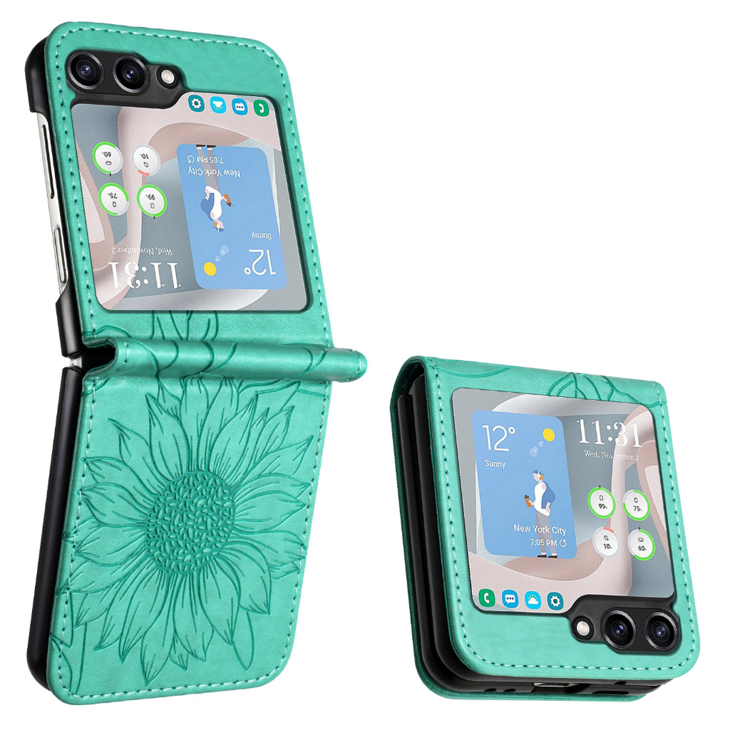 เคสโทรศัพท์มือถือหนัง-pu-ฝาพับ-ลายดอกทานตะวัน-สําหรับ-samsung-galaxy-z-flip5-z-flip4-z-flip3